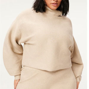 NWT Good American Ribbed Cropped Pullover 2XL Oatmeal Turtleneck Knit Sweater